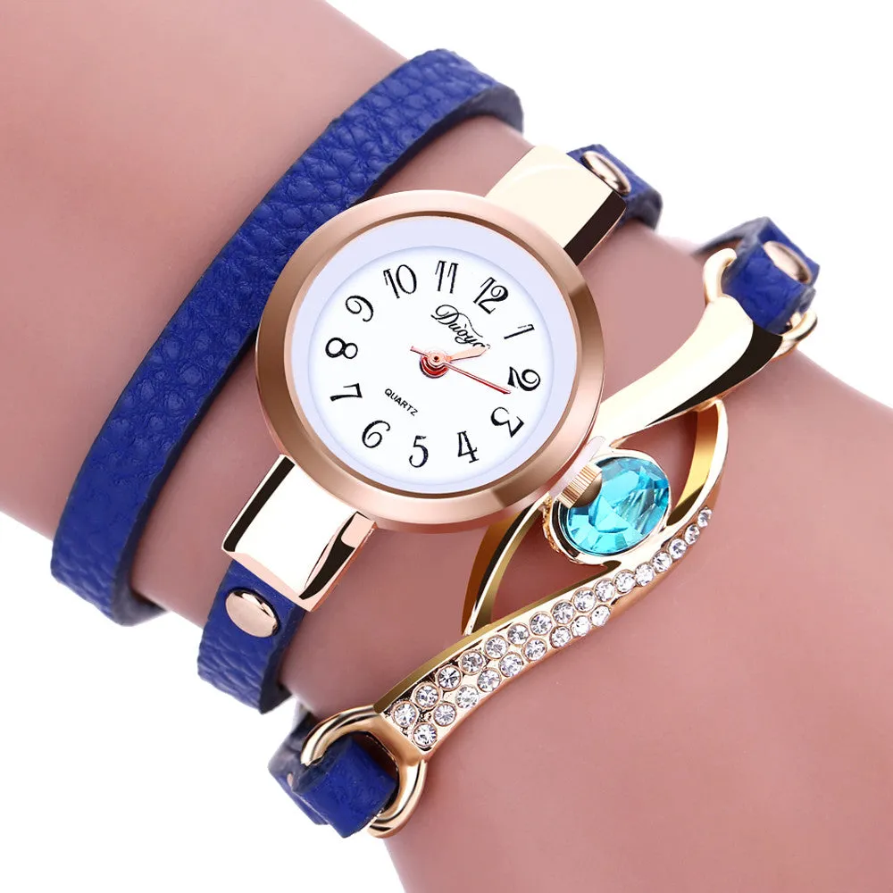 Luxury Rhinestone Watch Women Leather Round Bracelet Wristwatches Dress Watch Vintage Clock Lady Quartz Clock for Girl