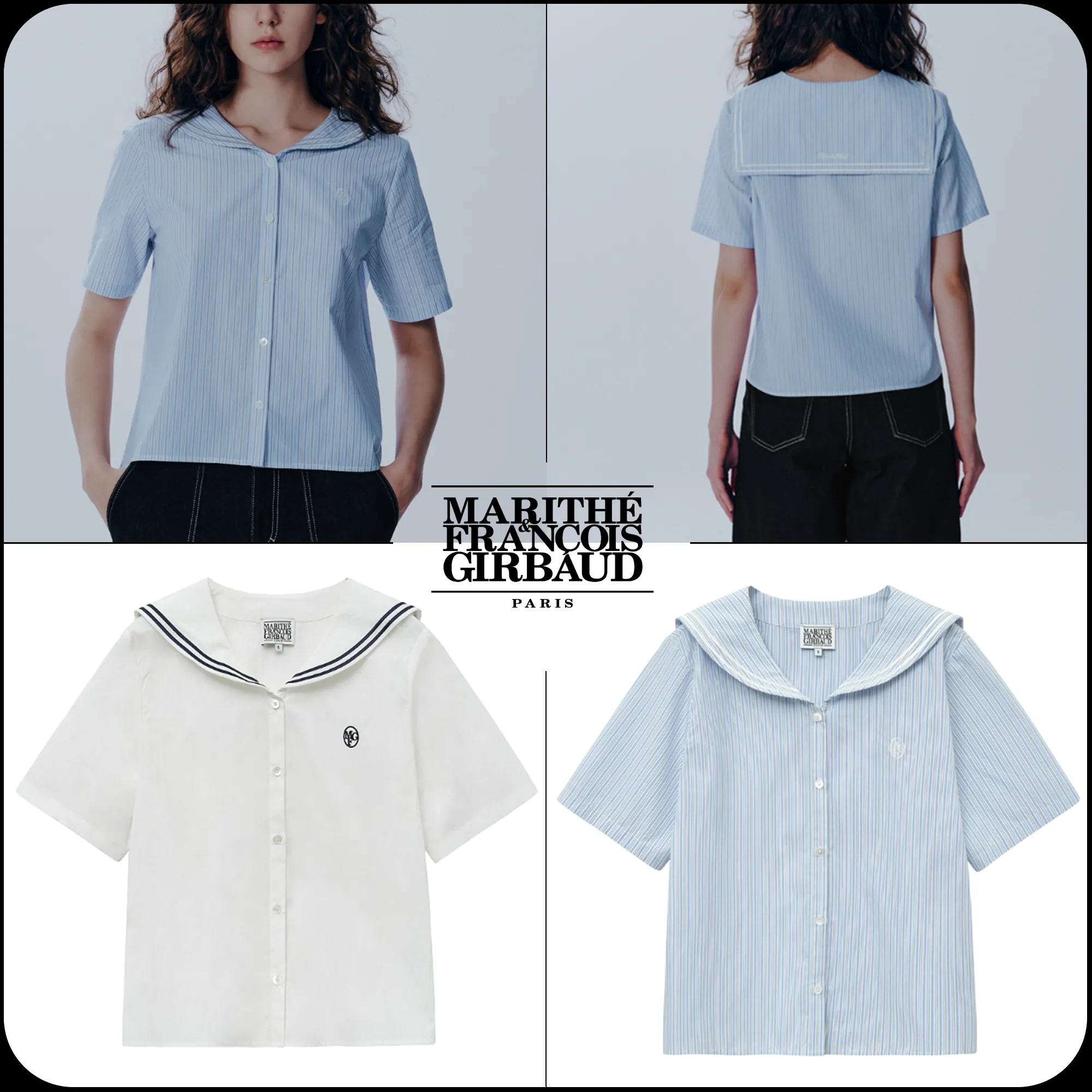 Marithe + Francois Girbaud  |[MARITHE]★W MARINE HALF SLEEVE SHIRT