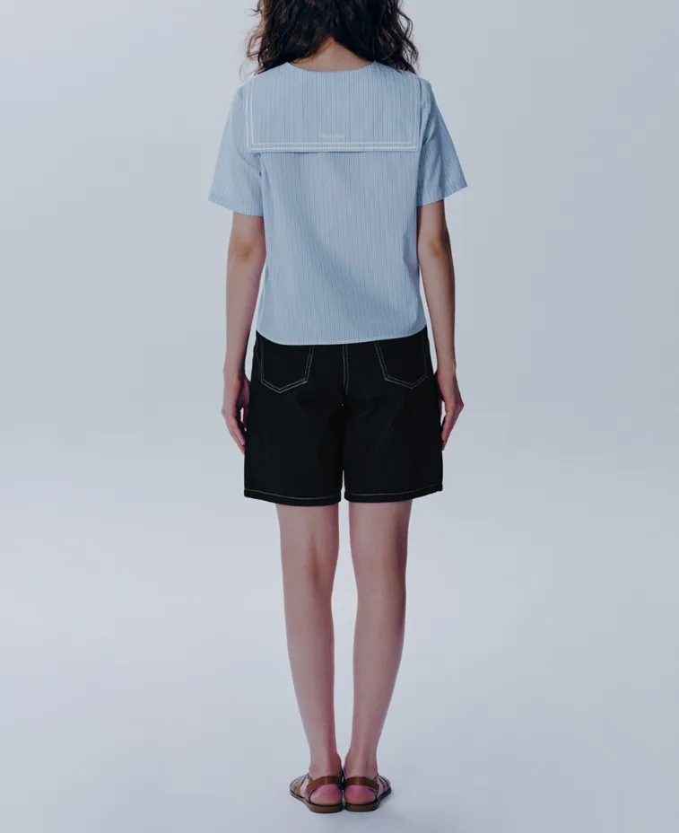 Marithe + Francois Girbaud  |[MARITHE]★W MARINE HALF SLEEVE SHIRT