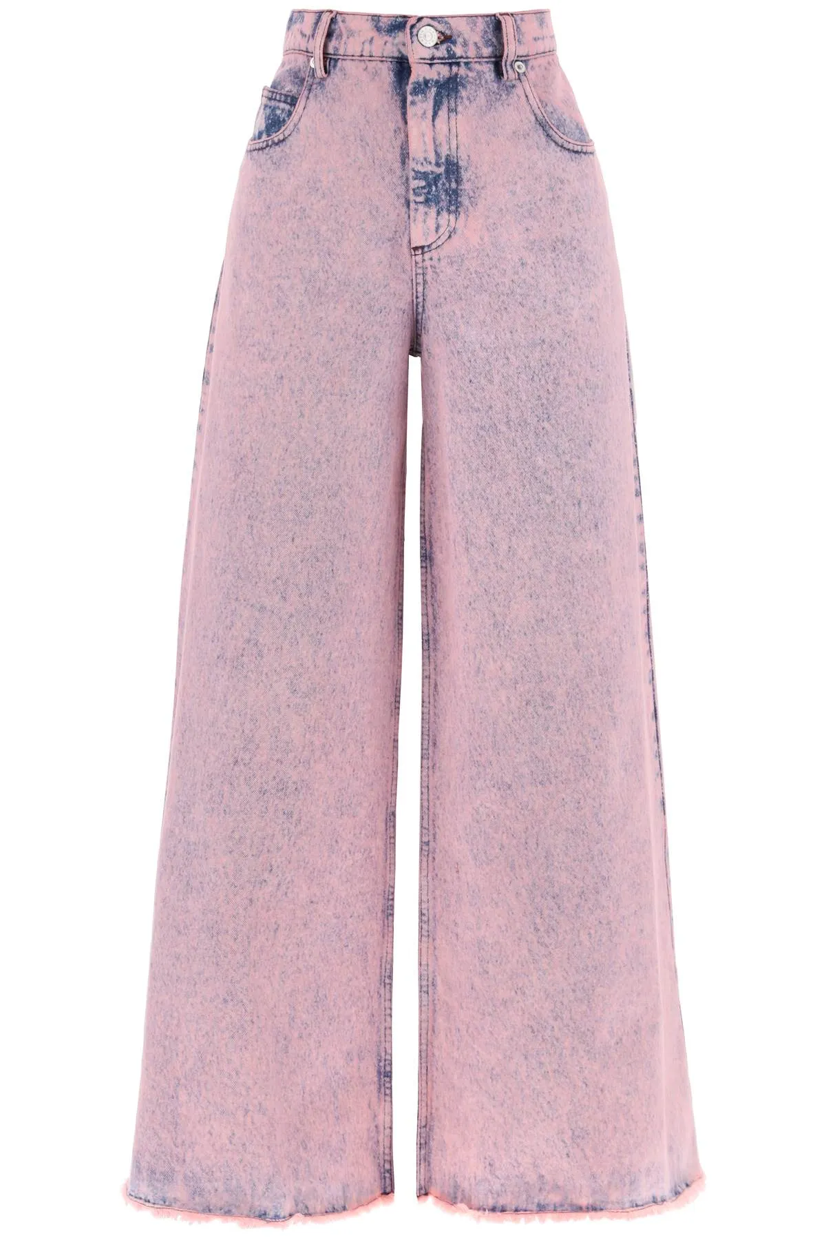 MARNI Pink Wide Leg Jeans for Women - Marble-washed Overdyed Denim, Frayed Hem, Size 38