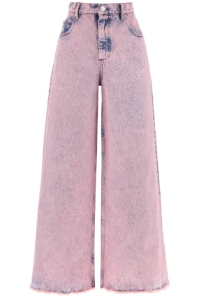 MARNI Pink Wide Leg Jeans for Women - Marble-washed Overdyed Denim, Frayed Hem, Size 38