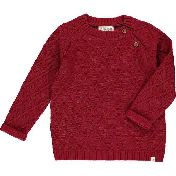 Me & Henry Archie Ribbed Diamond Knit Buttoned Shoulder Sweater, Red