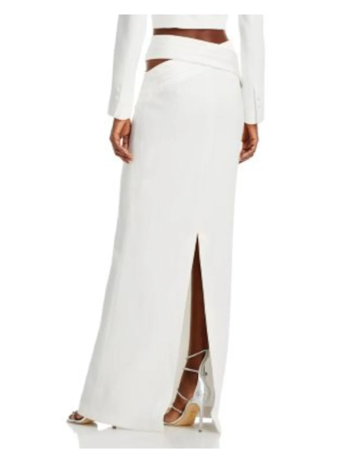 MONOT Womens White Zippered Slitted Pleated Crossover Cutout Waist Full-Length Evening Pencil Skirt