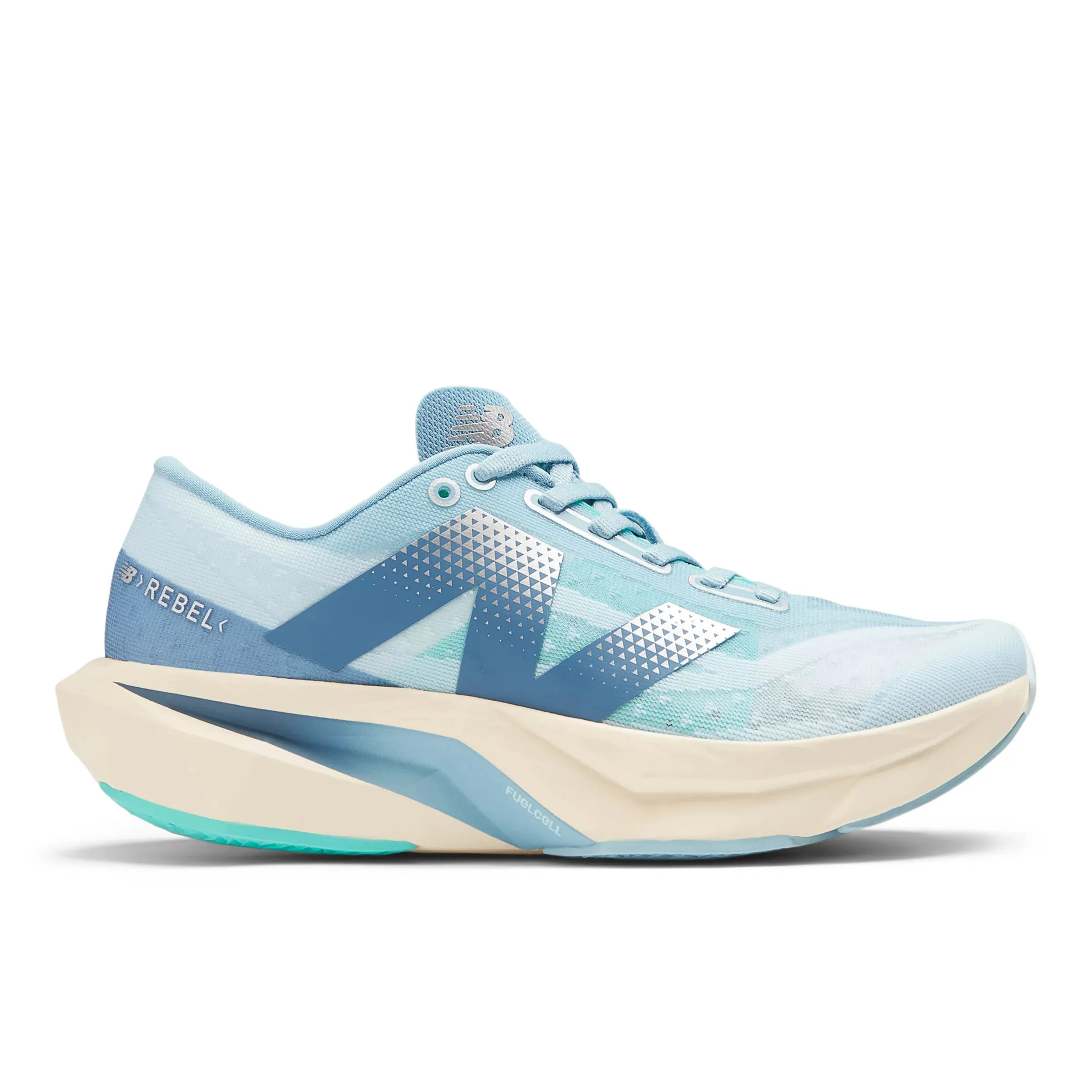 New Balance Women's FuelCell Rebel v4 in Blue/Grey Synthetic, size 8 Narrow