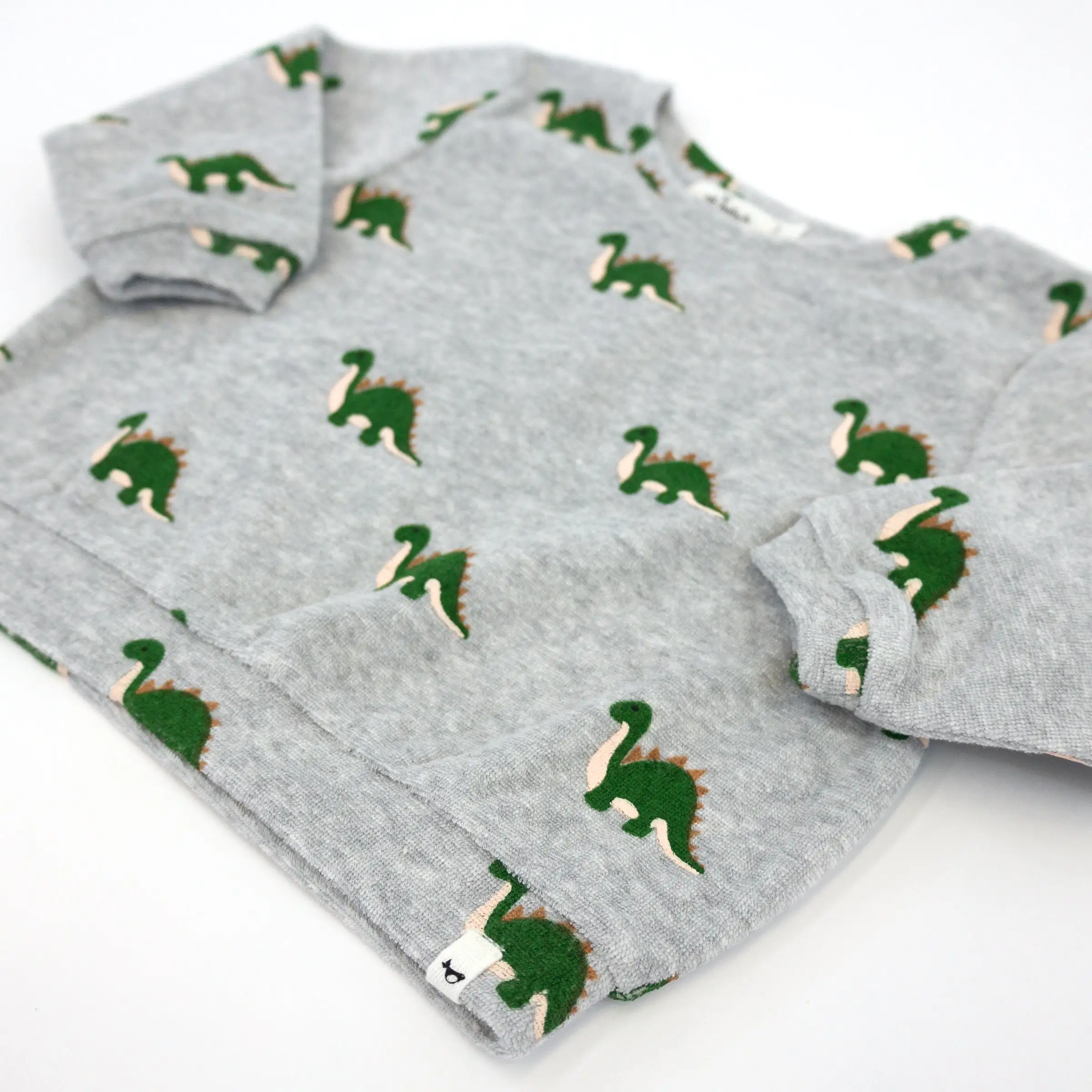 oh baby! Cotton Terry Boxy Sweatshirt - Dinosaur Print - Heather Gray