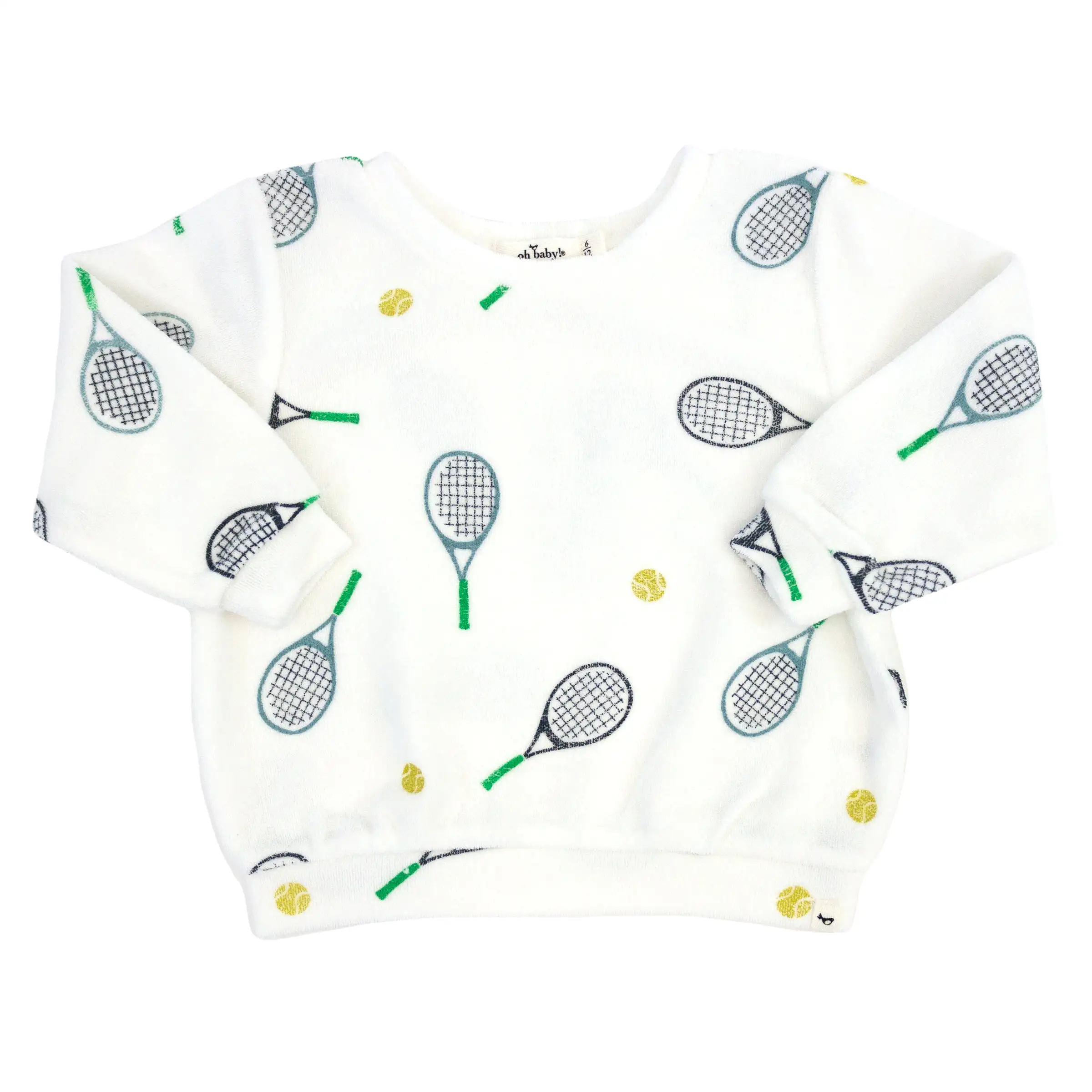 oh baby! Cotton Terry Boxy Sweatshirt - Tennis Print - Snow