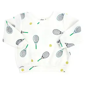 oh baby! Cotton Terry Boxy Sweatshirt - Tennis Print - Snow