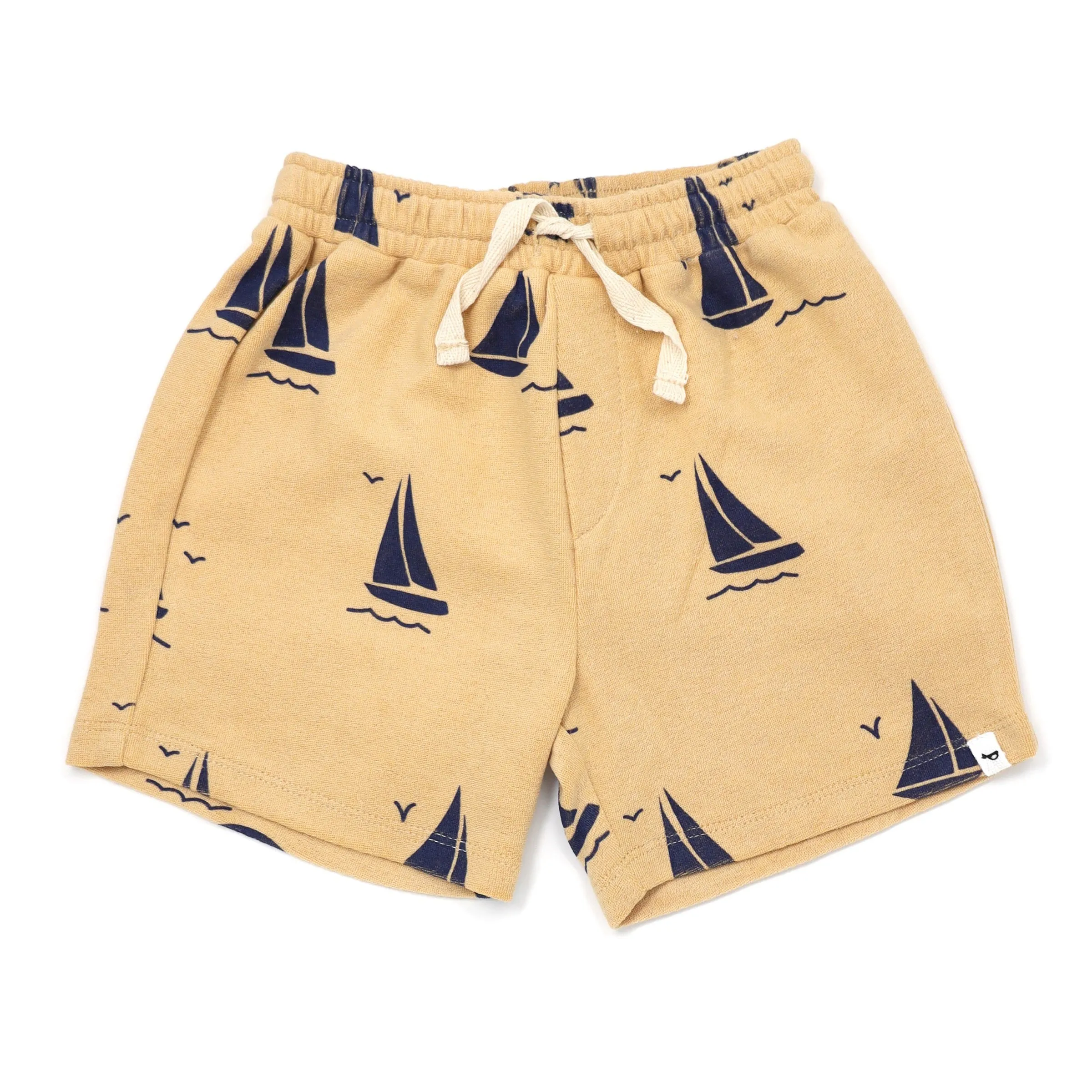 oh baby! Cotton Terry Boys Track Shorts - Sailboat Print - Oatmilk