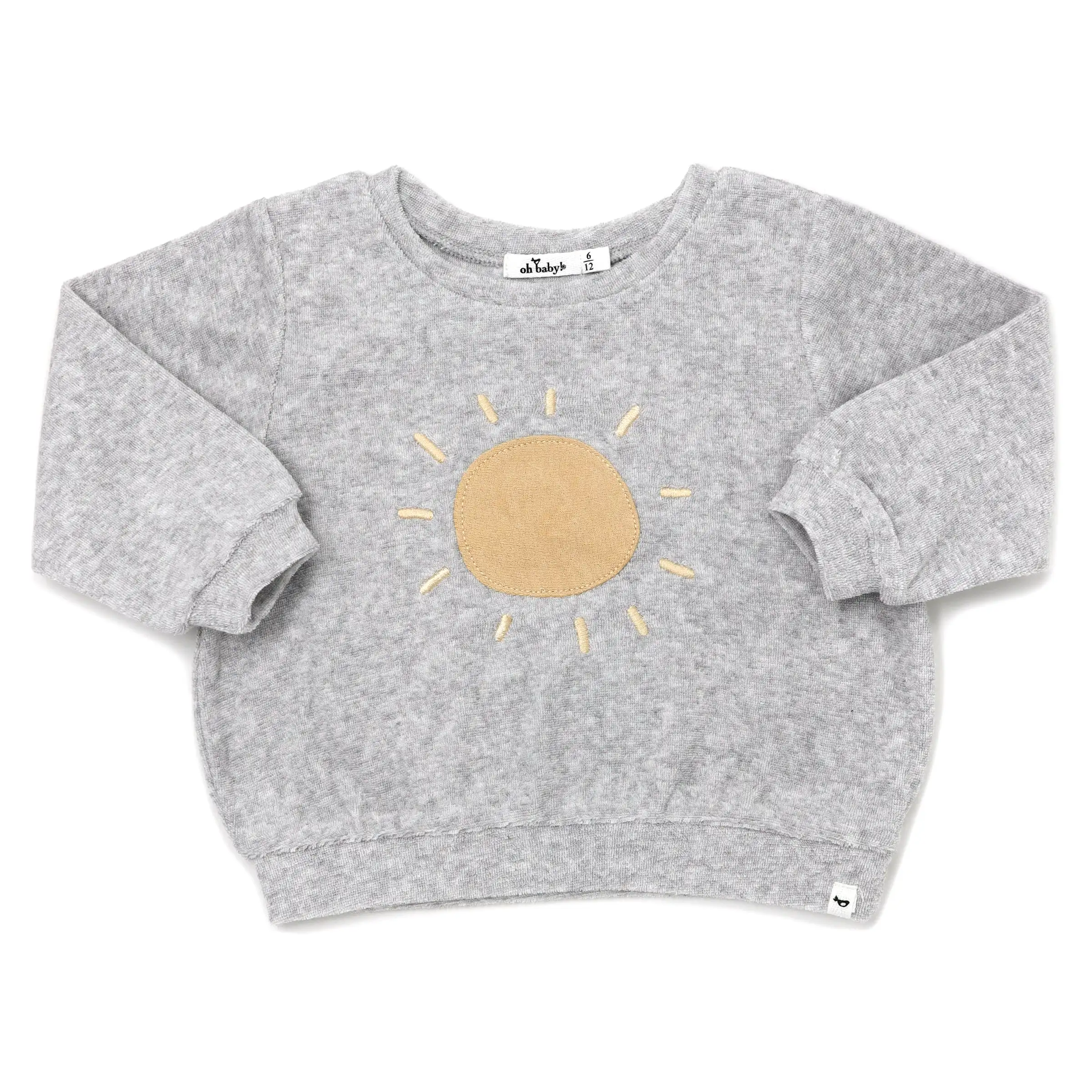 oh baby! Cotton Terry Brooklyn Boxy Sweatshirt - Oatmilk Sun Terry Applique - Heather Gray