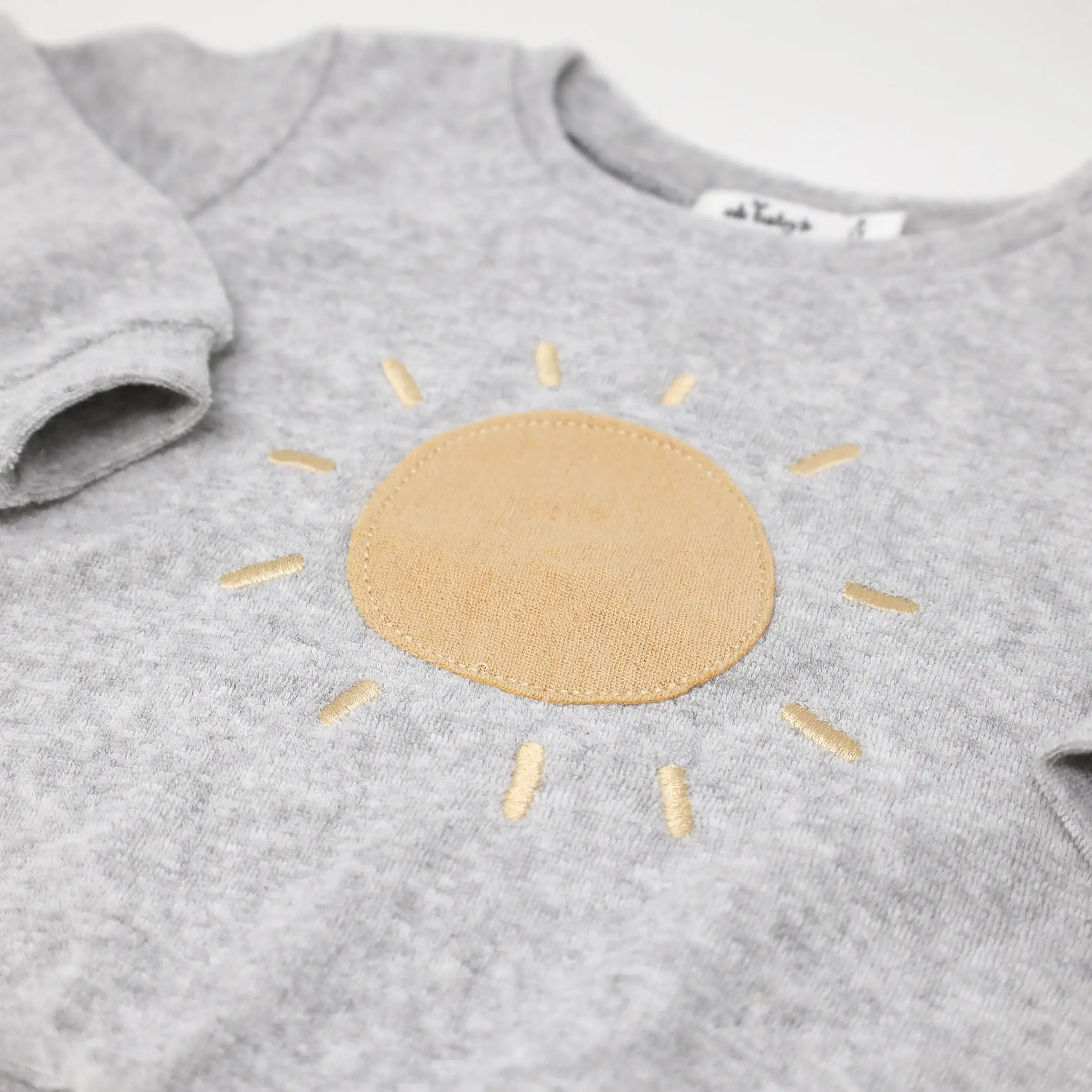 oh baby! Cotton Terry Brooklyn Boxy Sweatshirt - Oatmilk Sun Terry Applique - Heather Gray