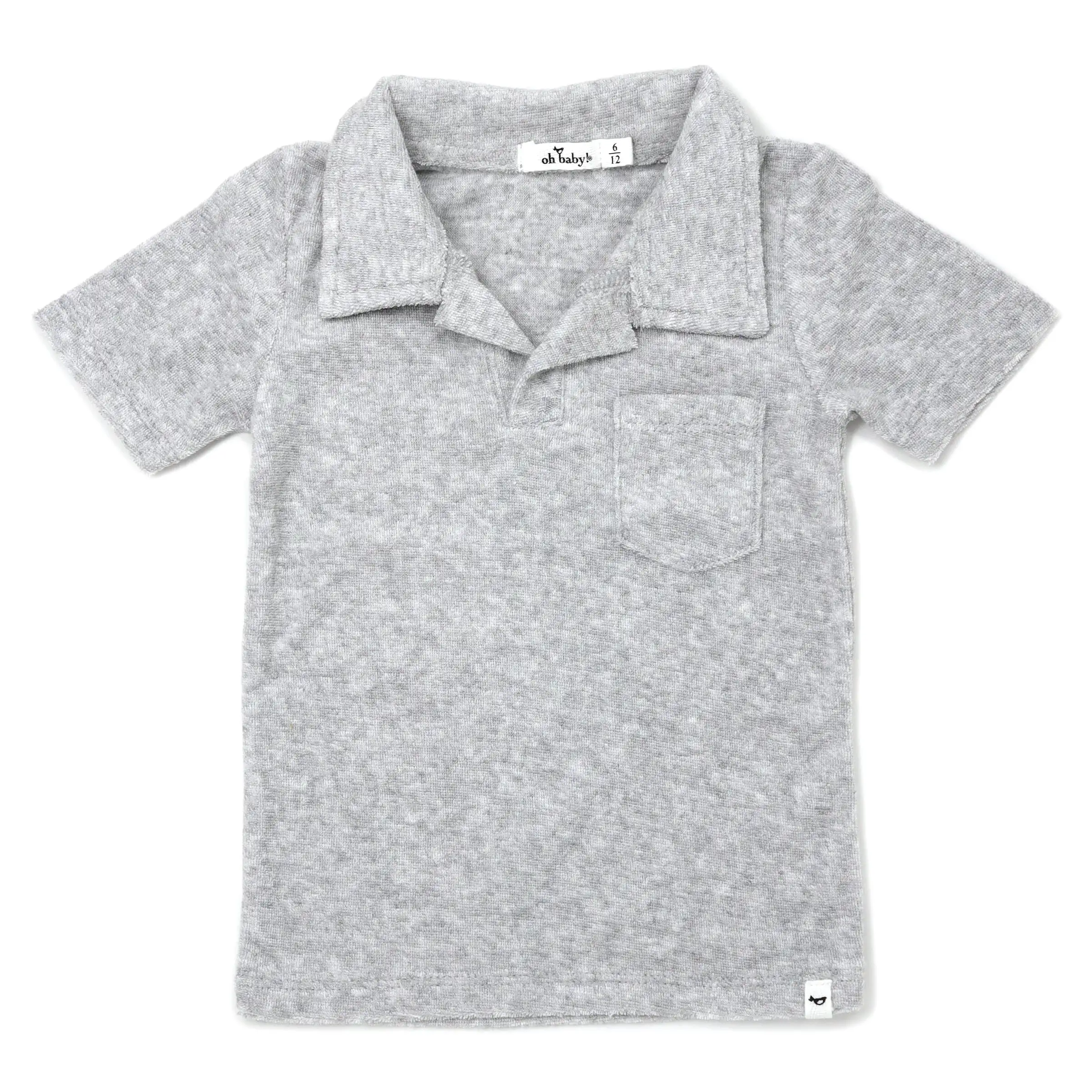 oh baby! Cotton Terry Polo Shirt - Heather Grey