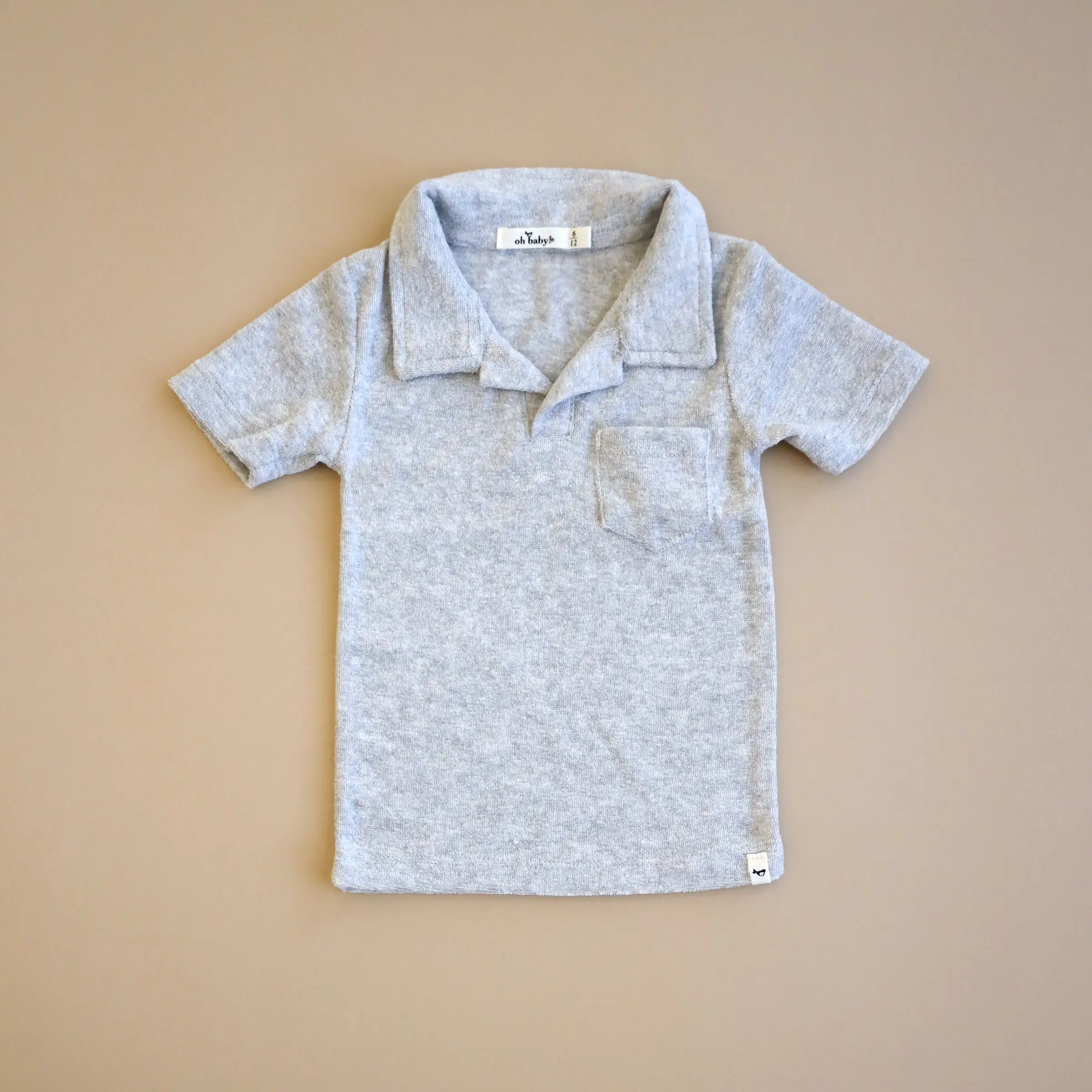 oh baby! Cotton Terry Polo Shirt - Heather Grey