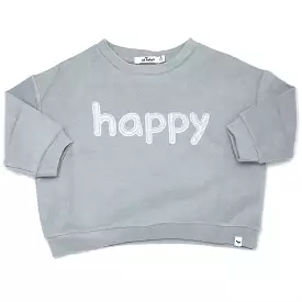 oh baby! Cotton Terry Slouch Boxy Sweatshirt - happy Applique - Mist Blue