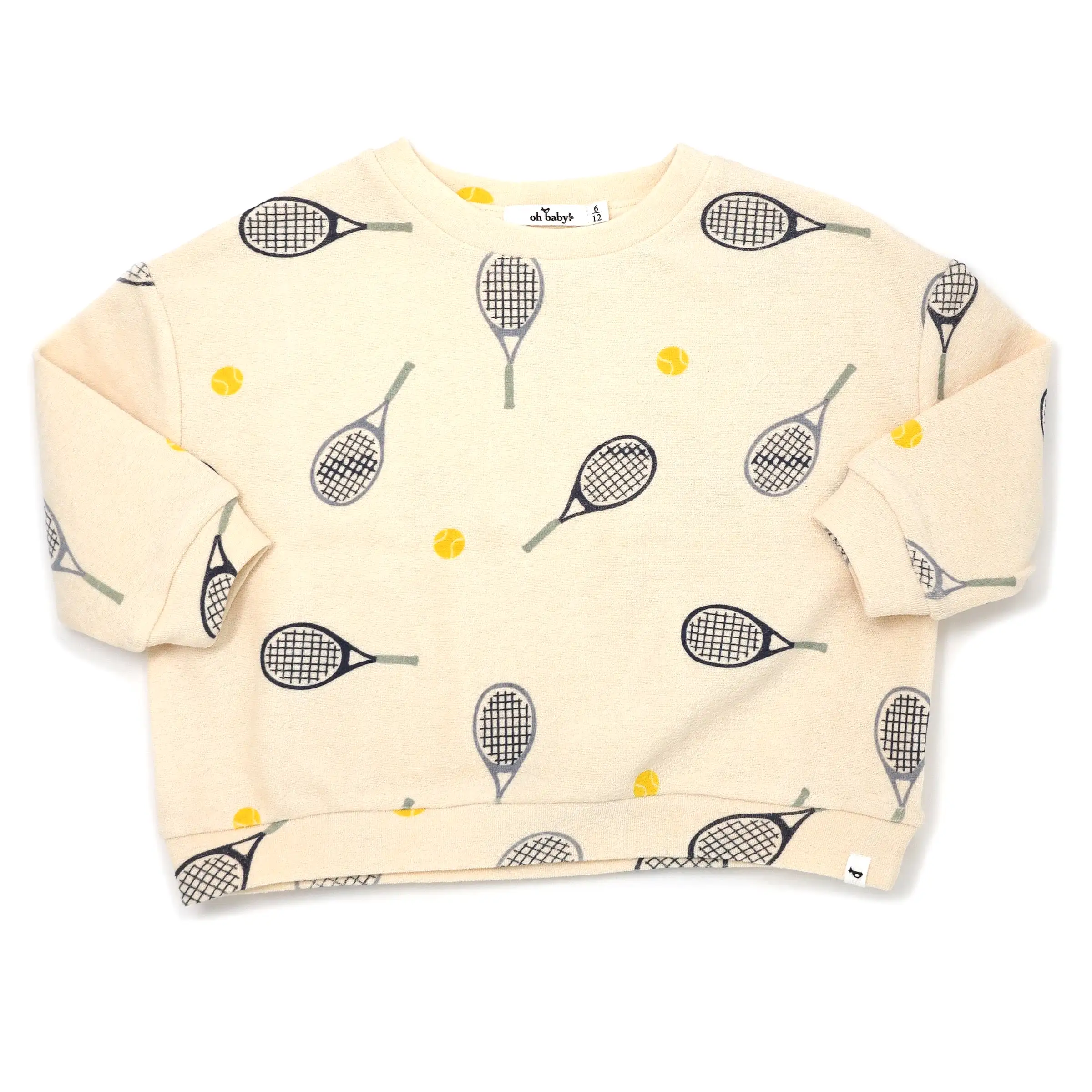 oh baby! Cotton Terry Slouch Boxy Sweatshirt - Tennis Print - Natural