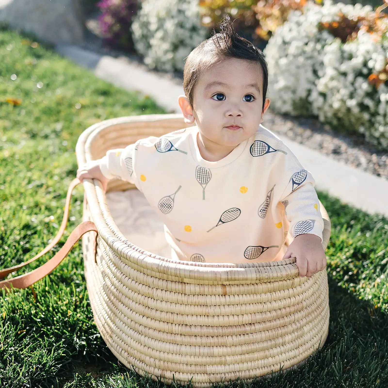 oh baby! Cotton Terry Slouch Boxy Sweatshirt - Tennis Print - Natural