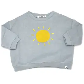 oh baby! Cotton Terry Slouch Boxy Sweatshirt - Yellow Sun Applique - Mist Blue