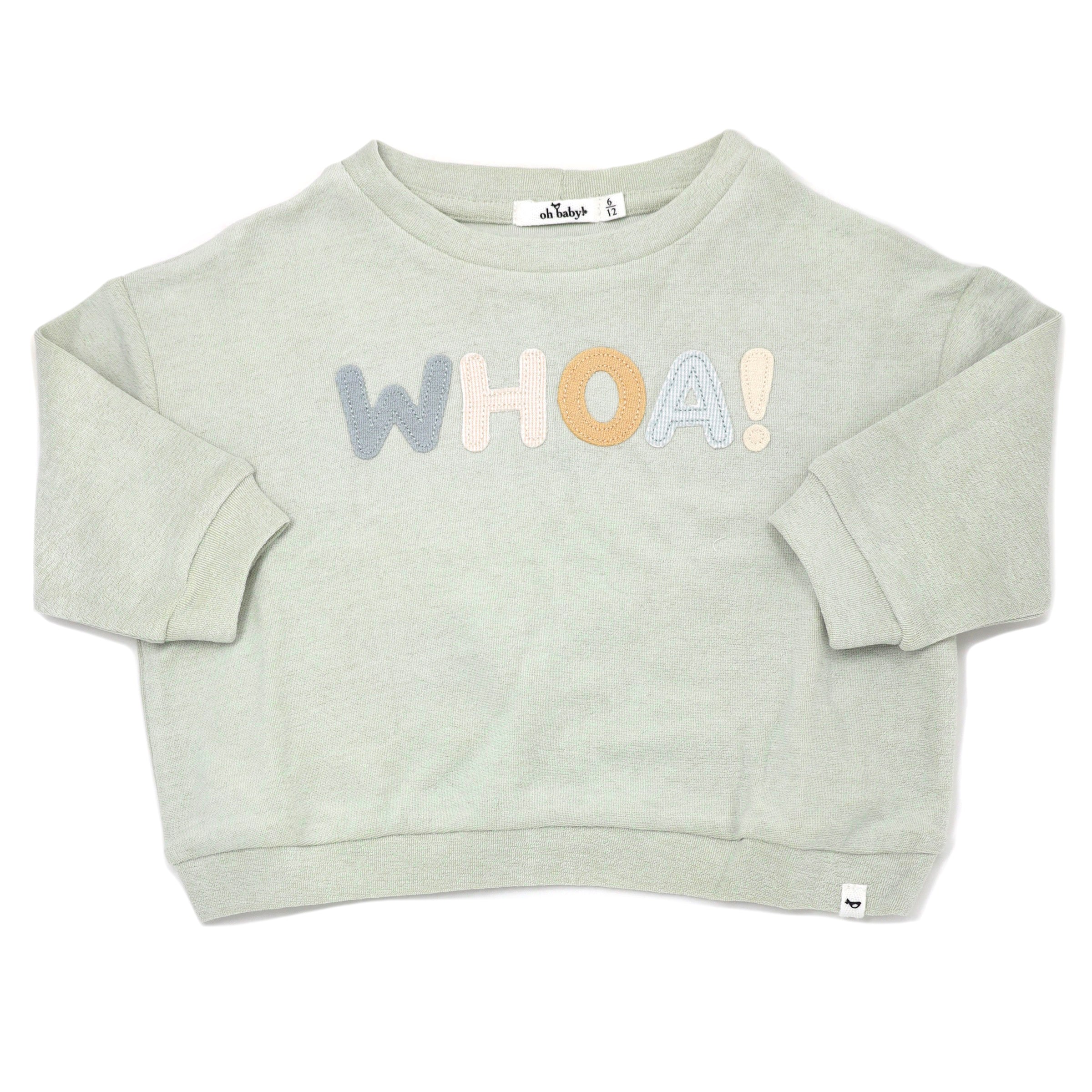 oh baby! Cotton Terry Slouch Boxy Sweatshirt  -WHOA Applique - Minty