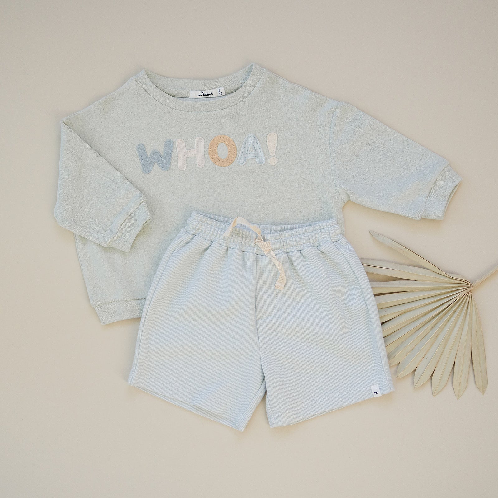 oh baby! Cotton Terry Slouch Boxy Sweatshirt  -WHOA Applique - Minty