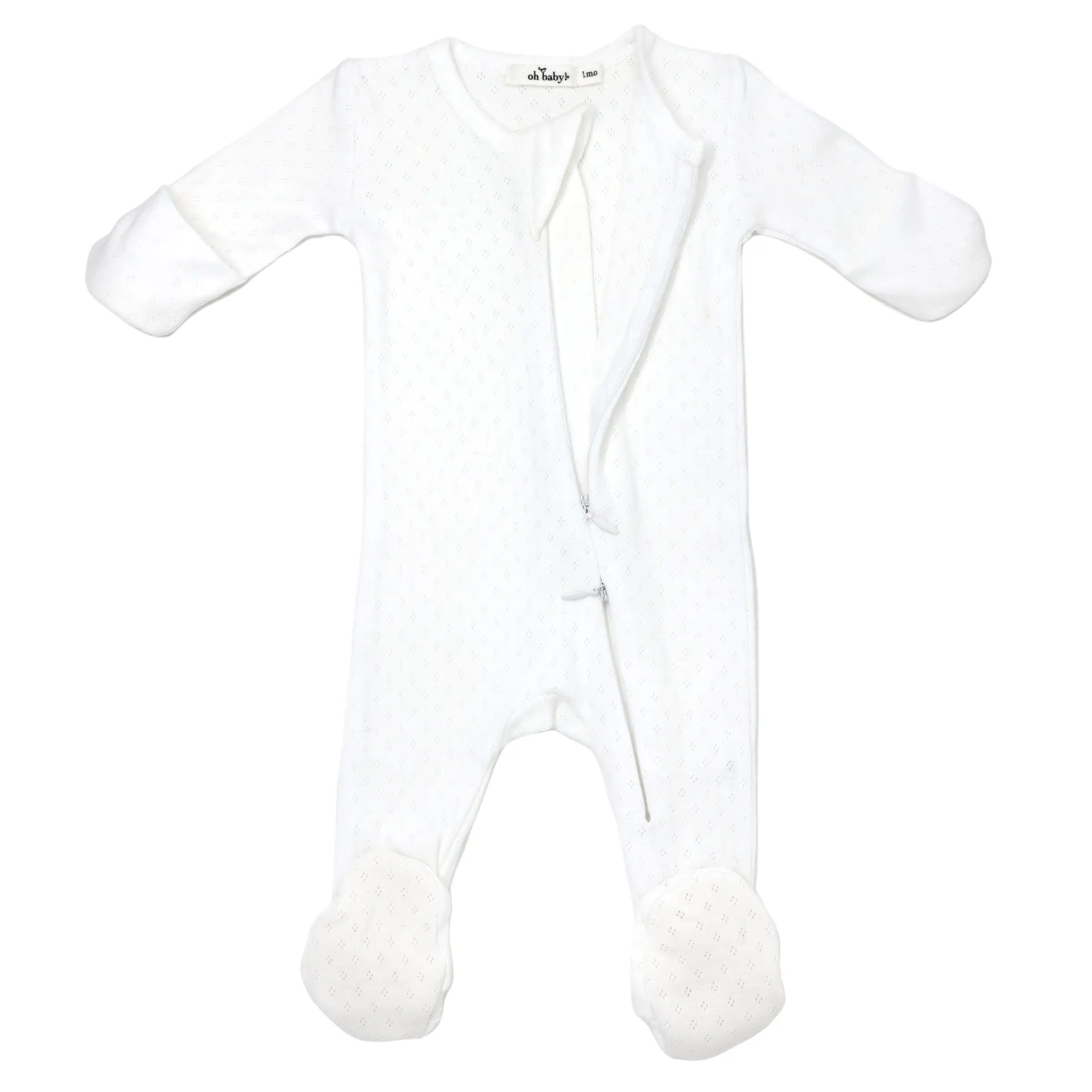 oh baby! Pointelle Zipper Footie - Cream