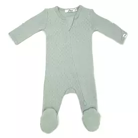 oh baby! Pointelle Zipper Footie - Sage