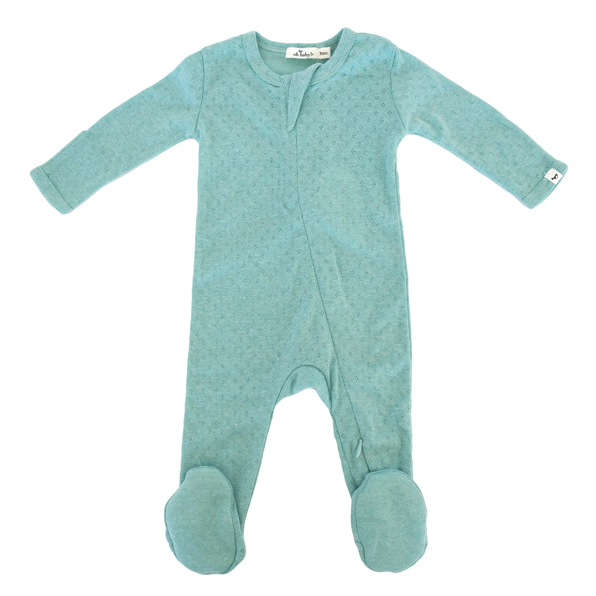 oh baby! Pointelle Zipper Footie - Sea Heather