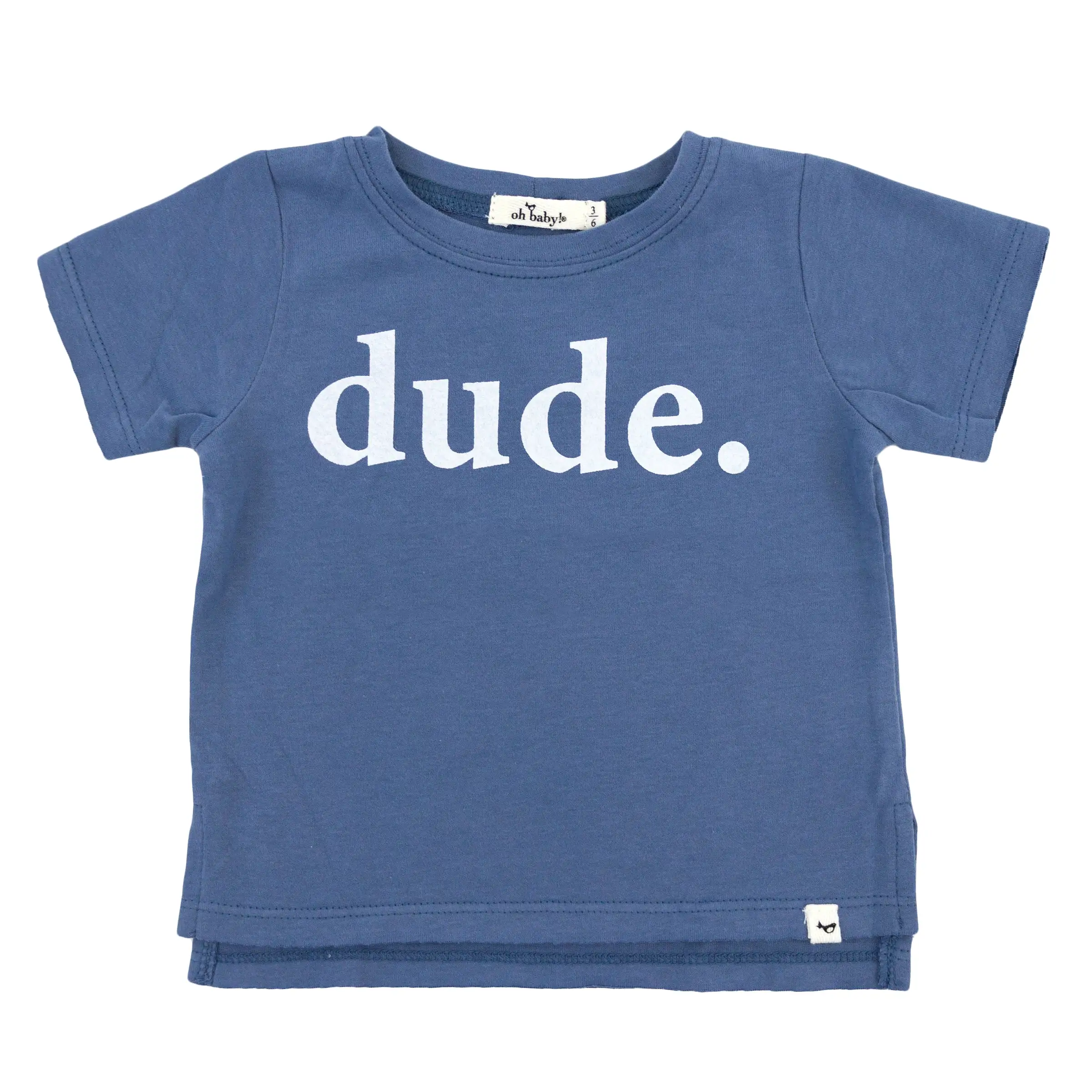 oh baby! Raw Edge Short Sleeve Cotton Slub Tee - dude print - Denim