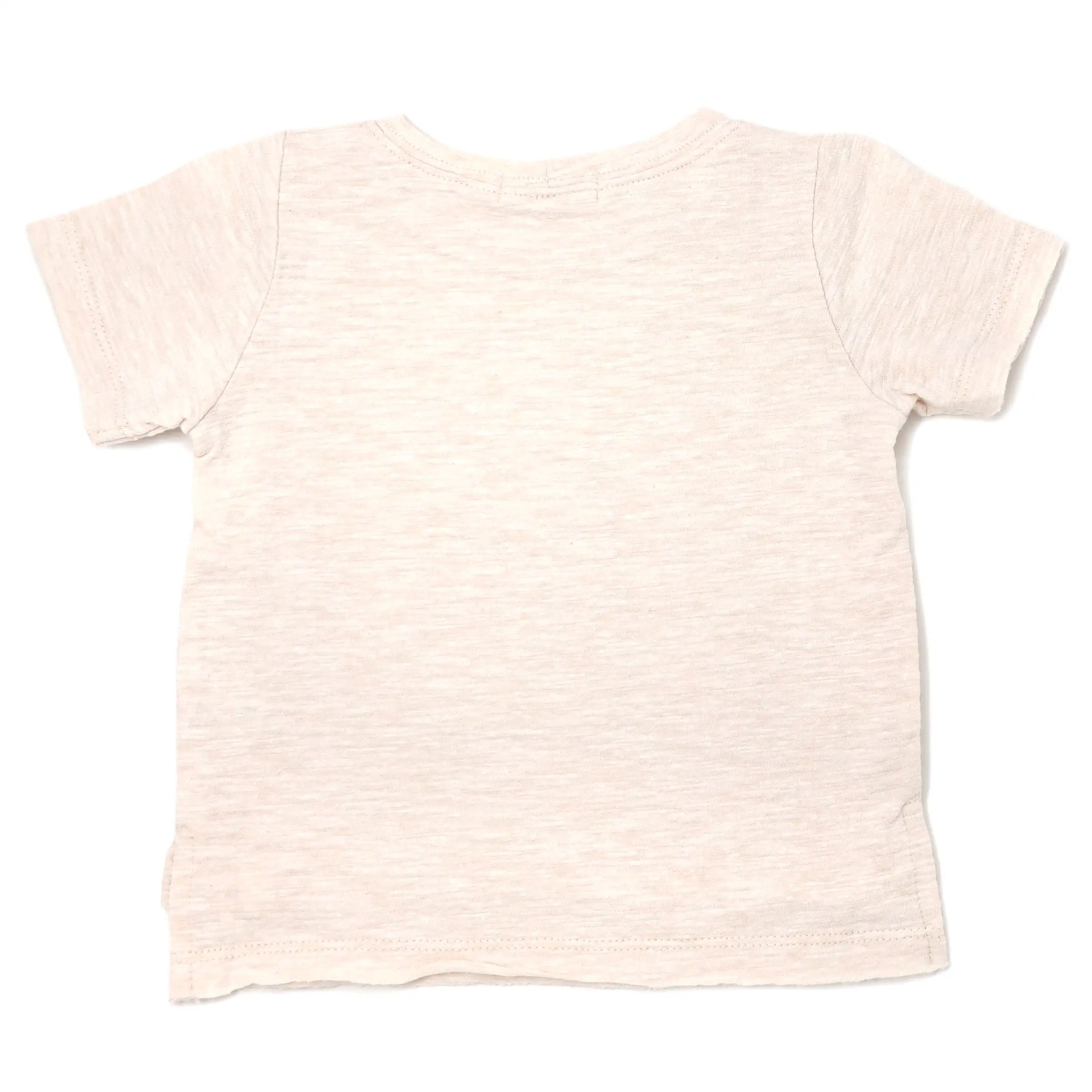 oh baby! Raw Edge Short Sleeve Cotton Slub Tee - happy Applique  - Sand Heather