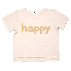 oh baby! Raw Edge Short Sleeve Cotton Slub Tee - happy Applique  - Sand Heather