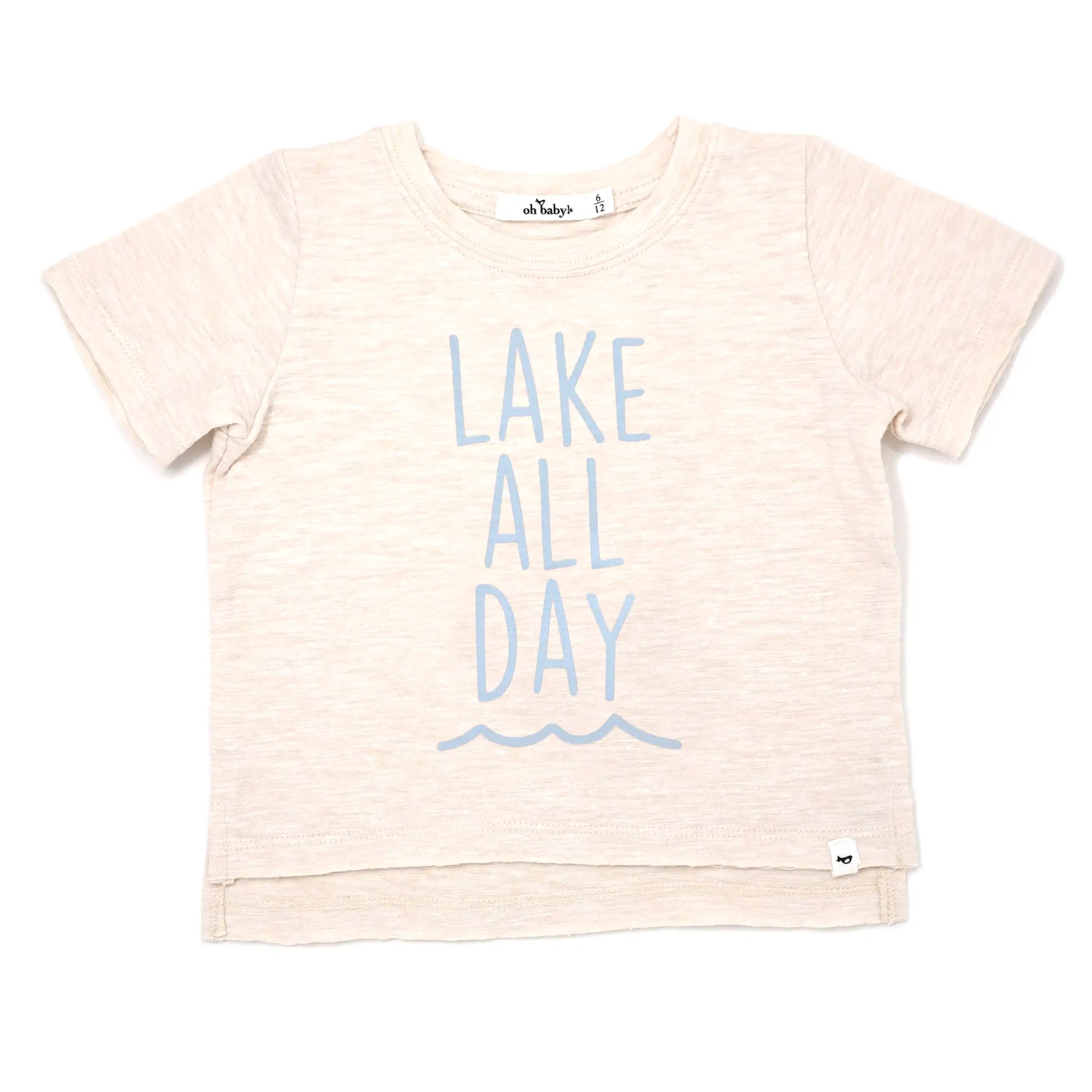 oh baby! Raw Edge Short Sleeve Cotton Slub Tee - Lake All Day - Sand Heather