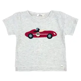 oh baby! Raw Edge Short Sleeve Cotton Slub Tee - Racecar Applique - Heather Gray