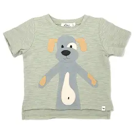 oh baby! Slub Raw Edge Tee - Large Puppy Mist Terry Applique - Sage Heather