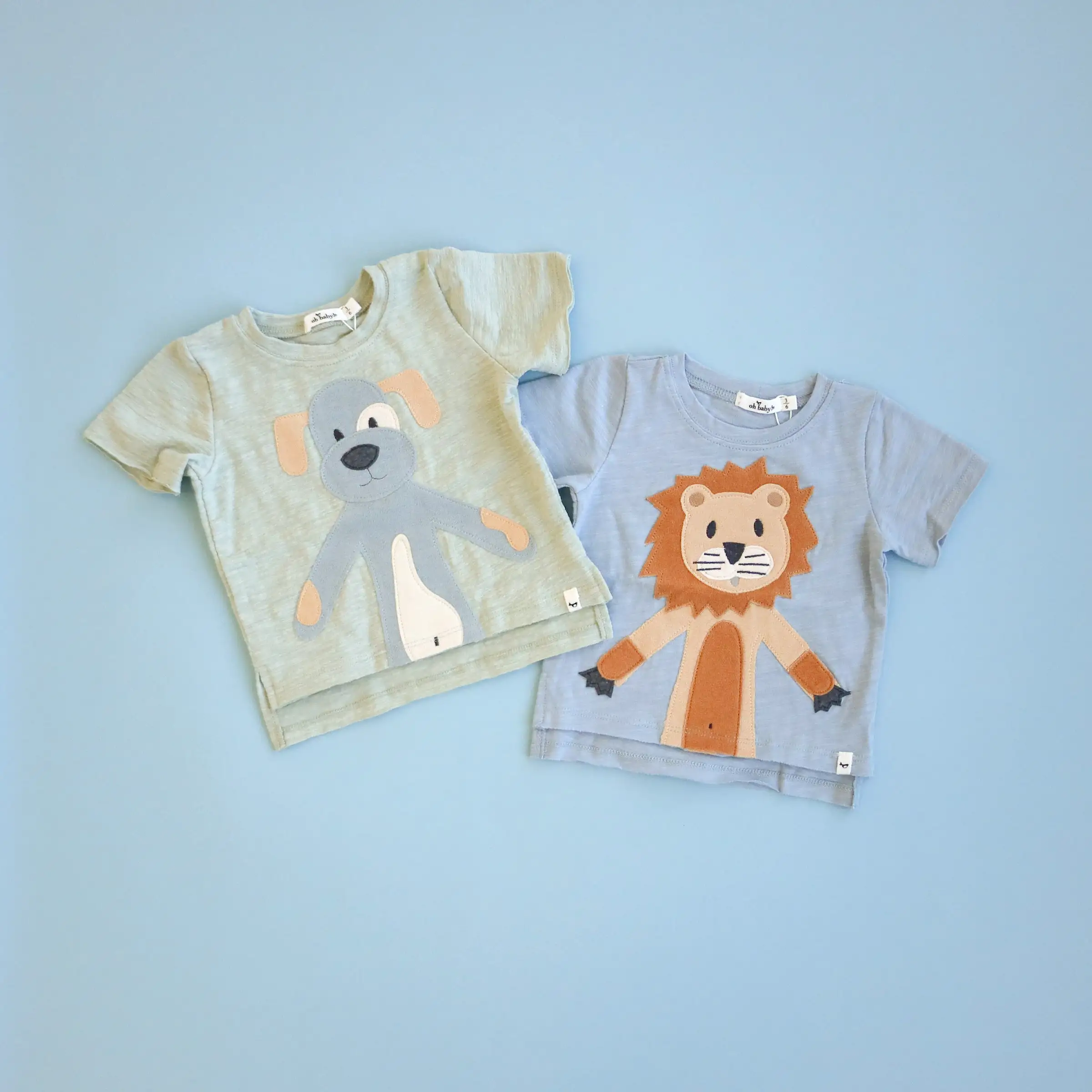 oh baby! Slub Raw Edge Tee - Large Puppy Mist Terry Applique - Sage Heather