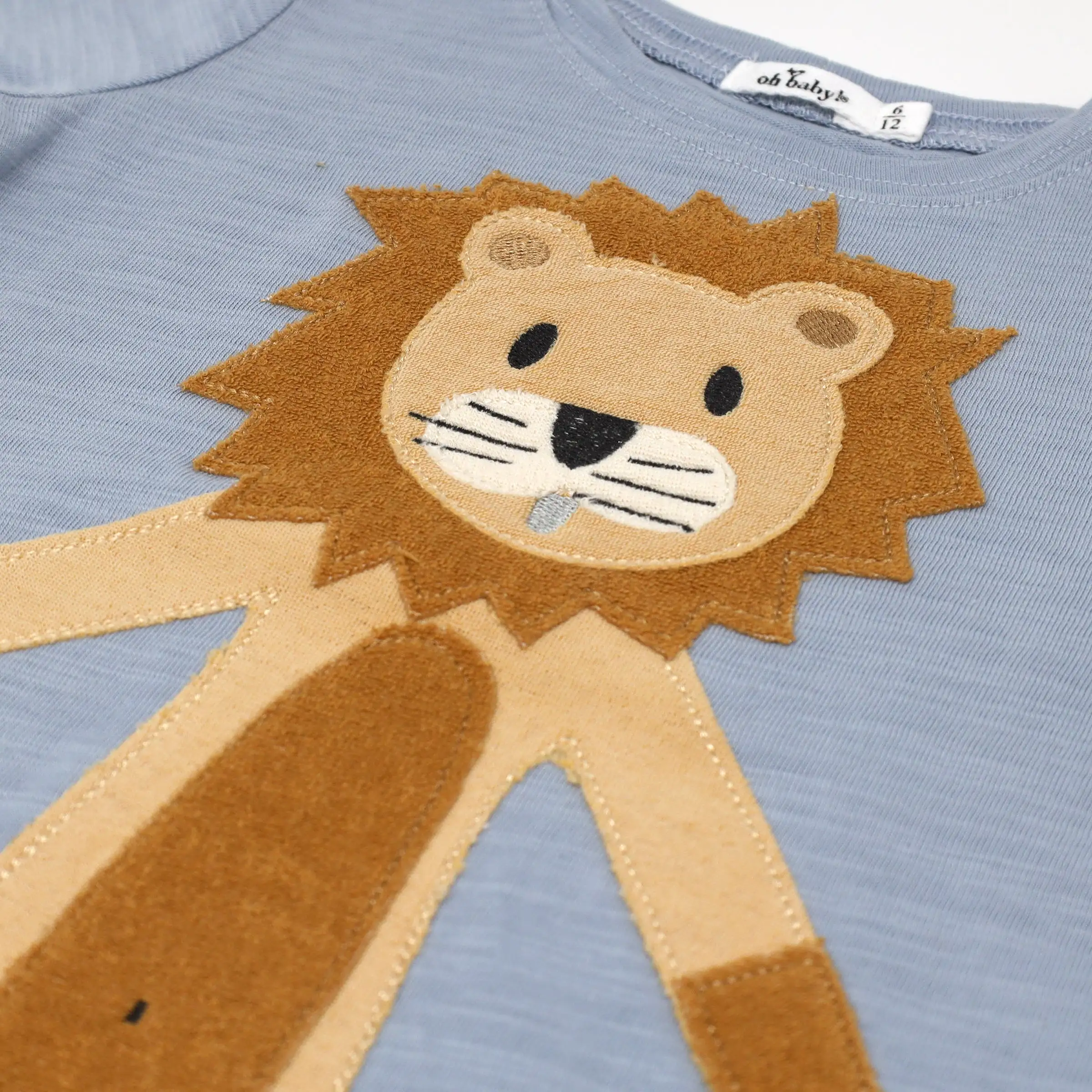 oh baby! Slub Raw Edge Tee - Lion Terry Applique - Fog Heather