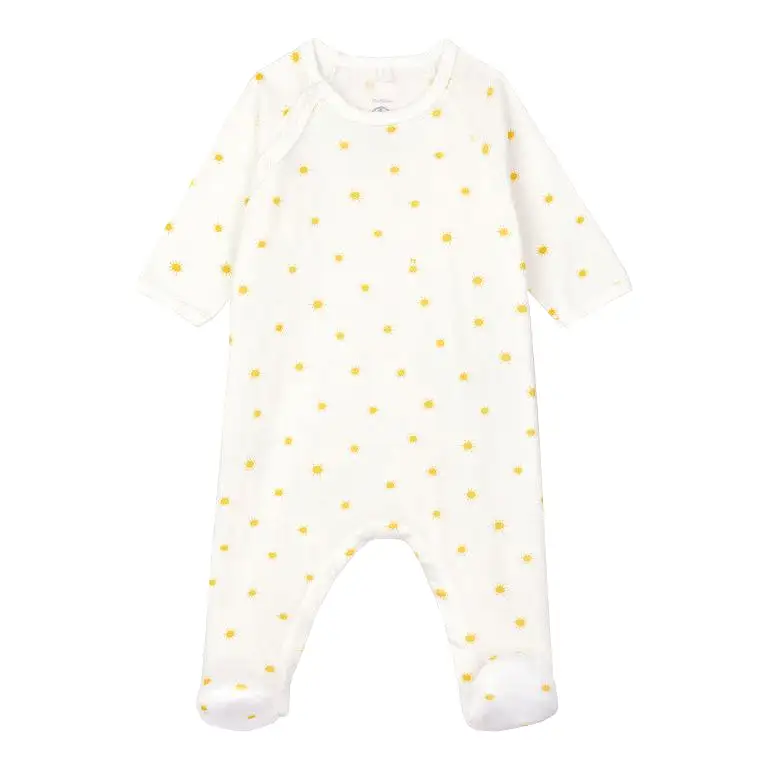 Petit Bateau Organic Cotton Side Snap Footie - Sunshine Print - Cream