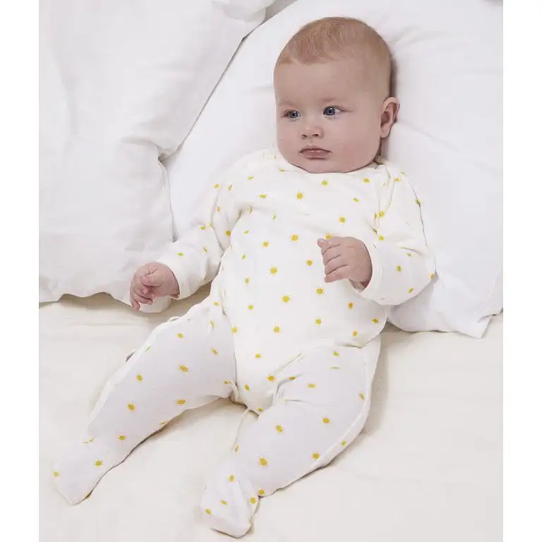 Petit Bateau Organic Cotton Side Snap Footie - Sunshine Print - Cream