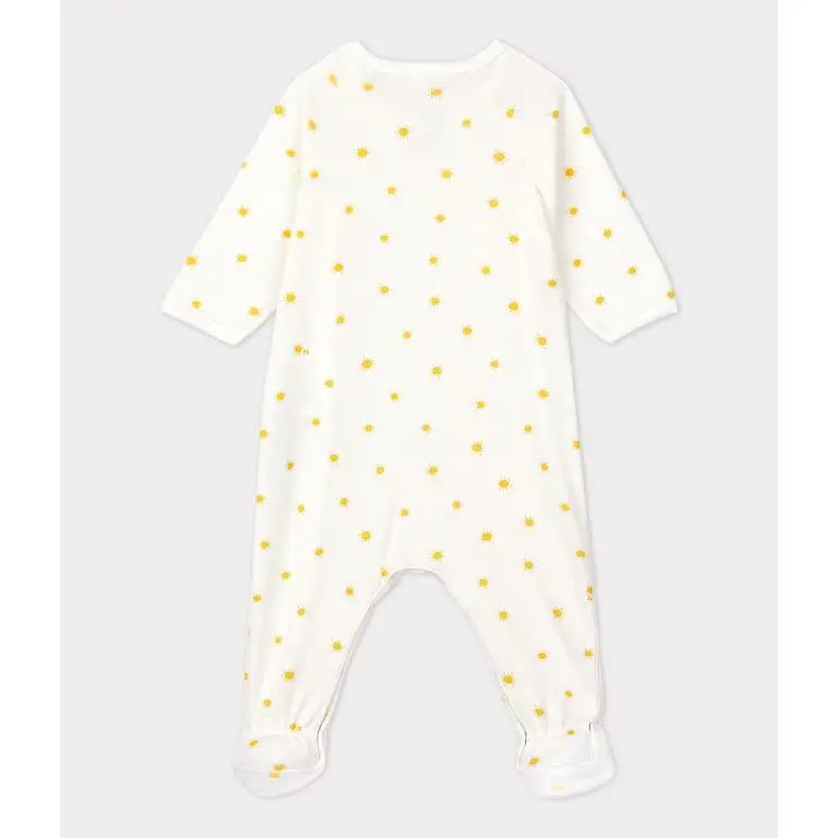 Petit Bateau Organic Cotton Side Snap Footie - Sunshine Print - Cream