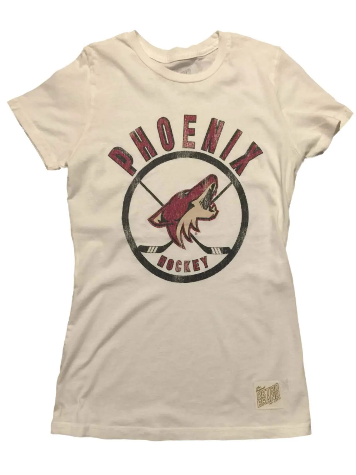 Phoenix Coyotes Retro Brand WOMEN Off-White Hockey Sticks Vintage T-Shirt