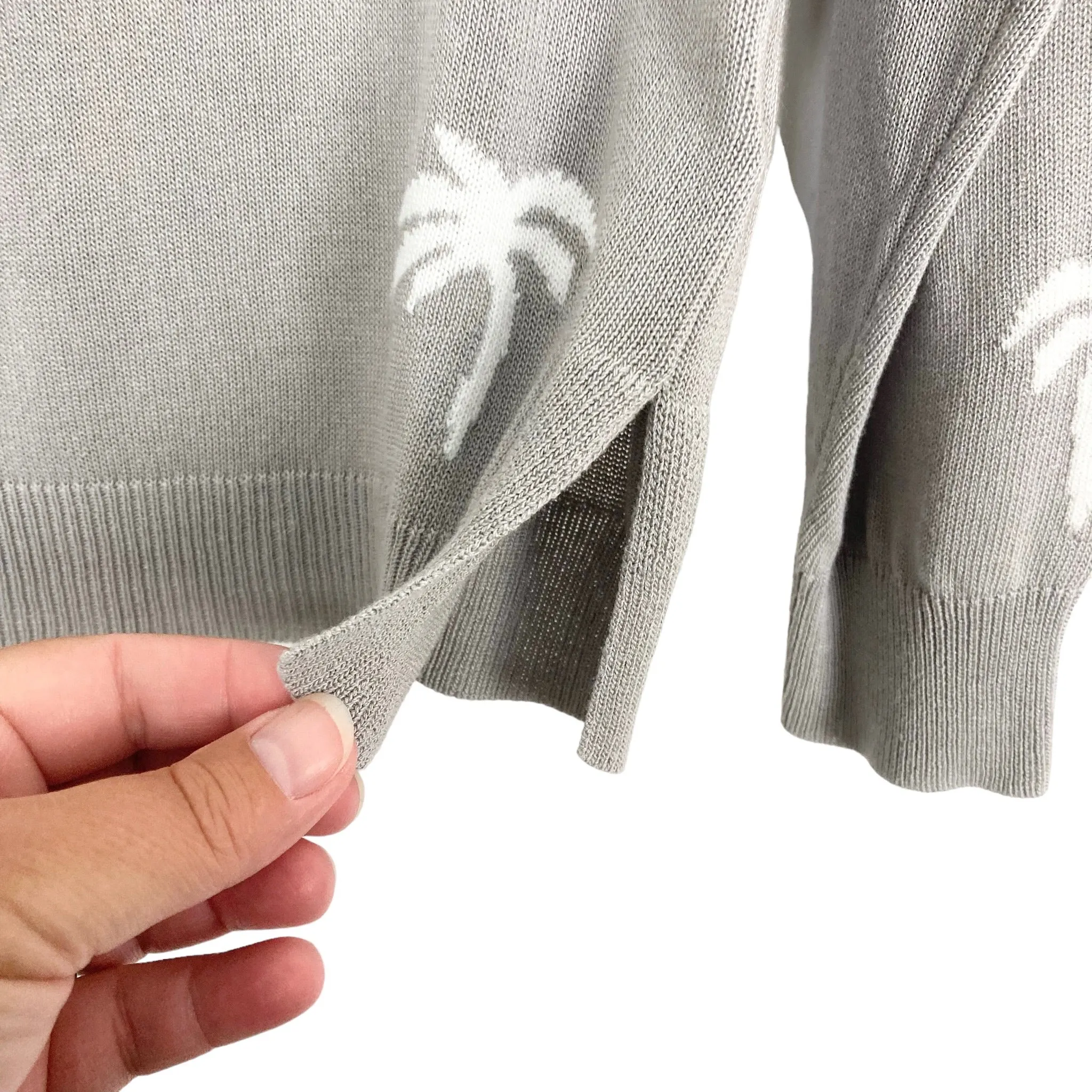 Pink Lily Grey Palm Tree Boat Neck Sweater Top- Size S