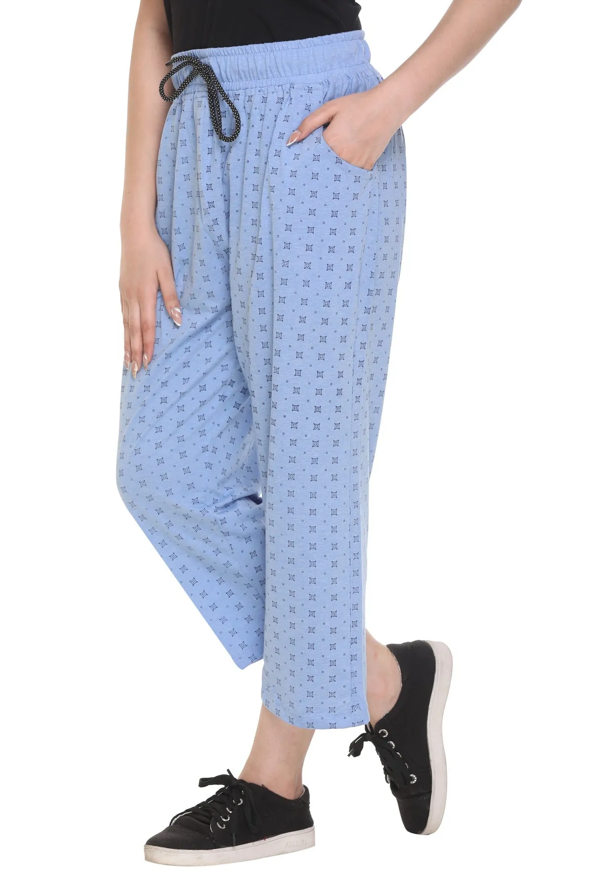 Plus Size Capri For Women - 3/4 Printed Pyjama - Sky Blue