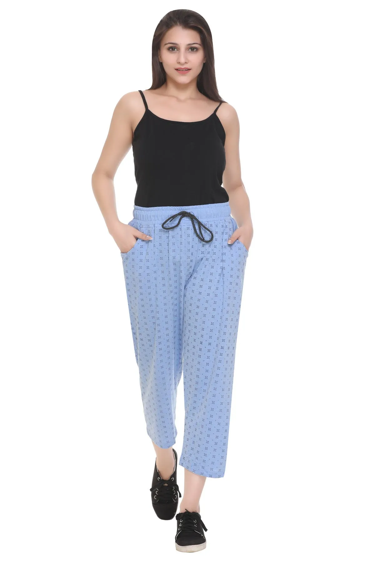 Plus Size Capri For Women - 3/4 Printed Pyjama - Sky Blue