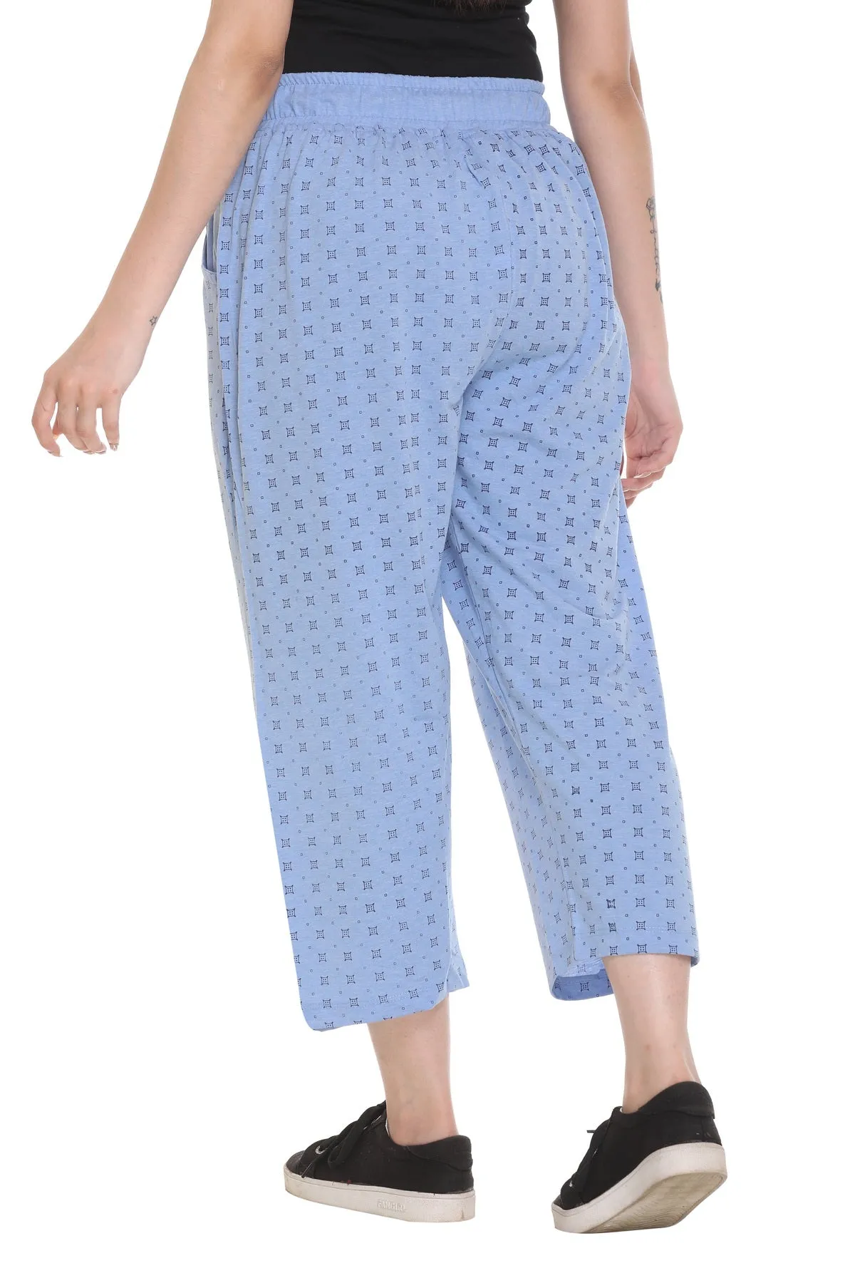 Plus Size Capri For Women - 3/4 Printed Pyjama - Sky Blue