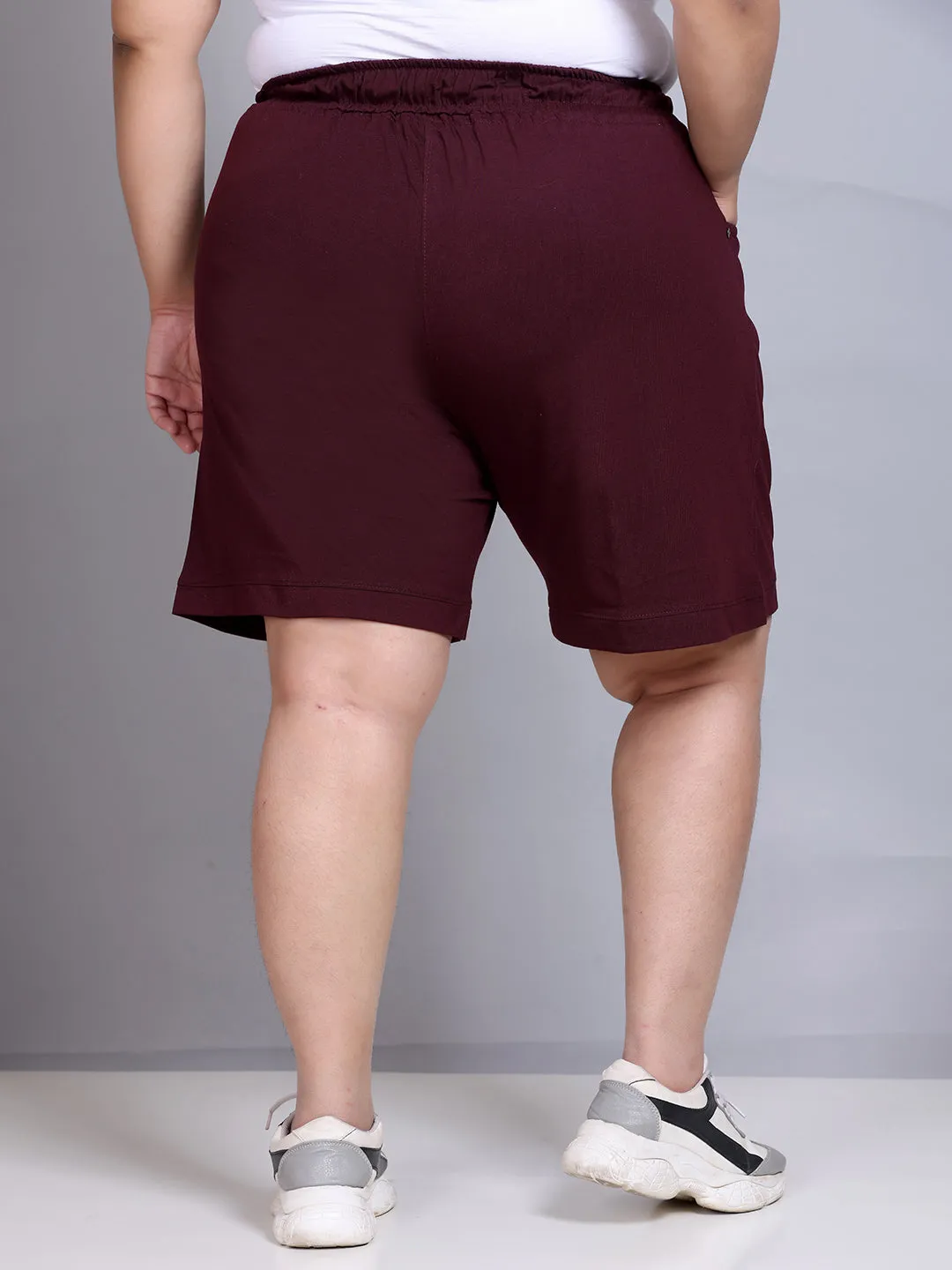 Plus Size Cotton Shorts For Women - Plain Bermuda Combo (Sky Blue & Wine)