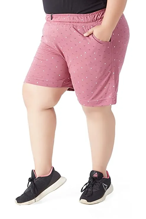 Plus Size Cotton Shorts For Women - Printed Bermuda - Mauve