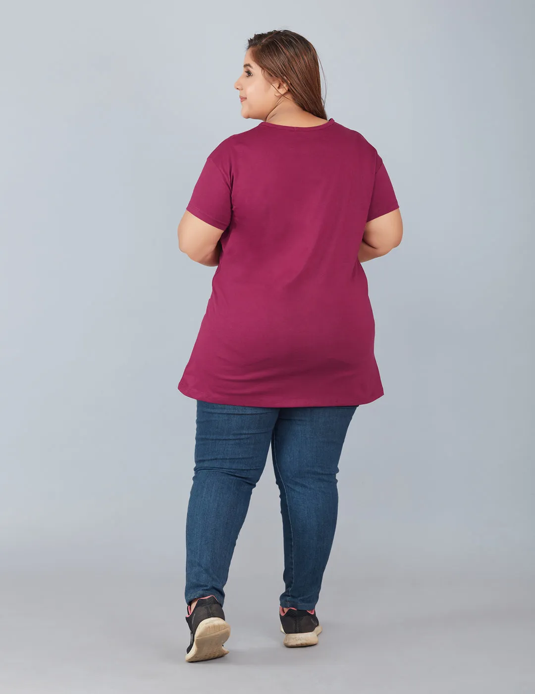 Plus Size Plain Cotton T-Shirt For Women - Purple