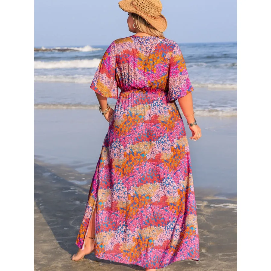 Plus Size Slit Printed Half Sleeve Dress