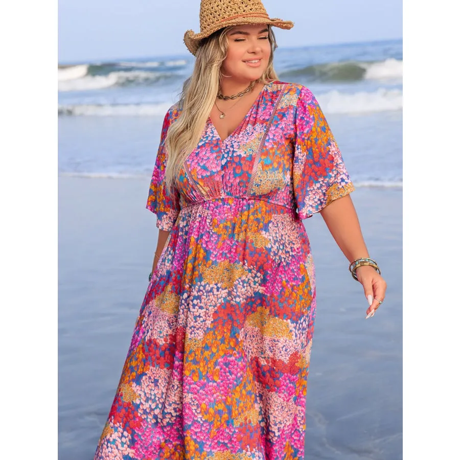 Plus Size Slit Printed Half Sleeve Dress