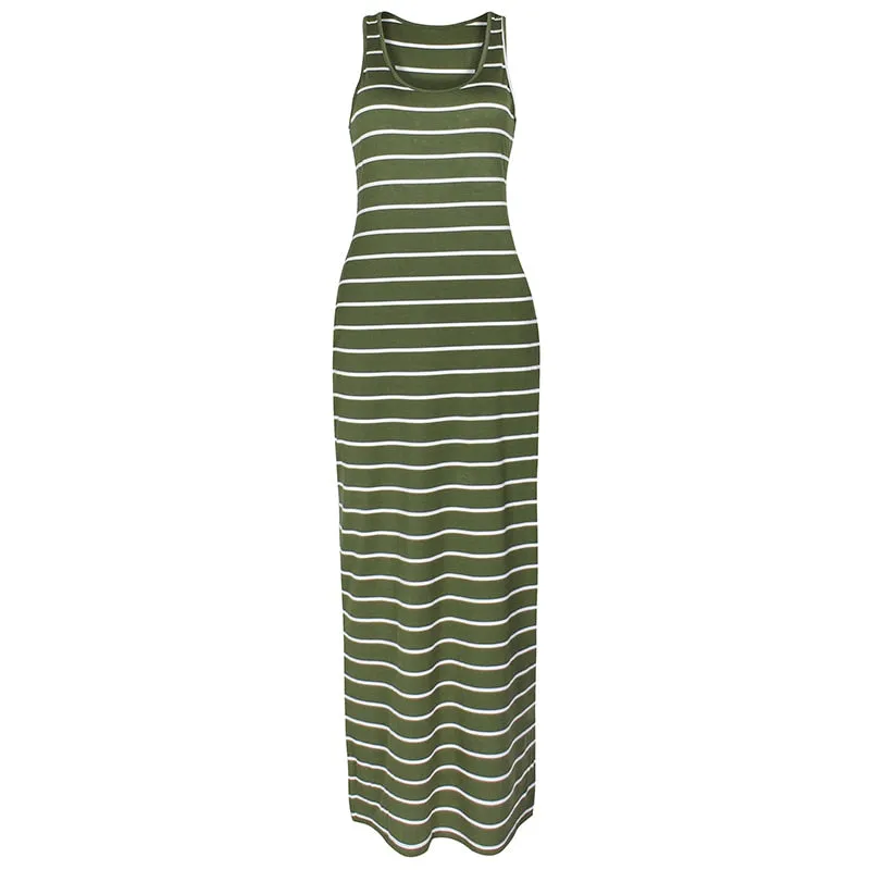 Plus Size Summer Style Striped Boho Maxi Long Beach Dress for Women