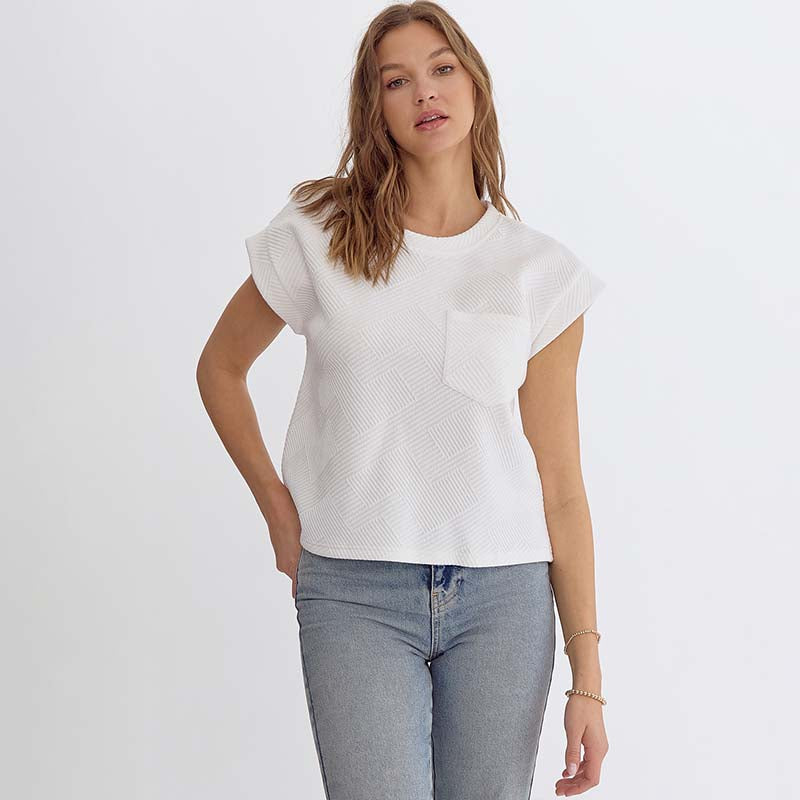 Pocket Basket Weave Textured Top