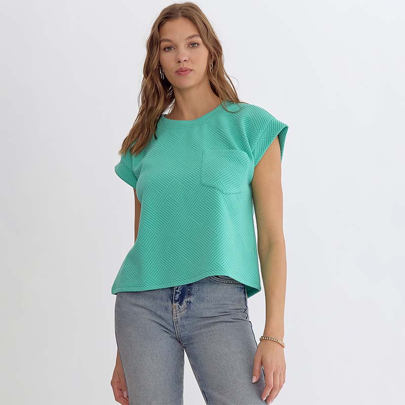 Pocket Basket Weave Textured Top