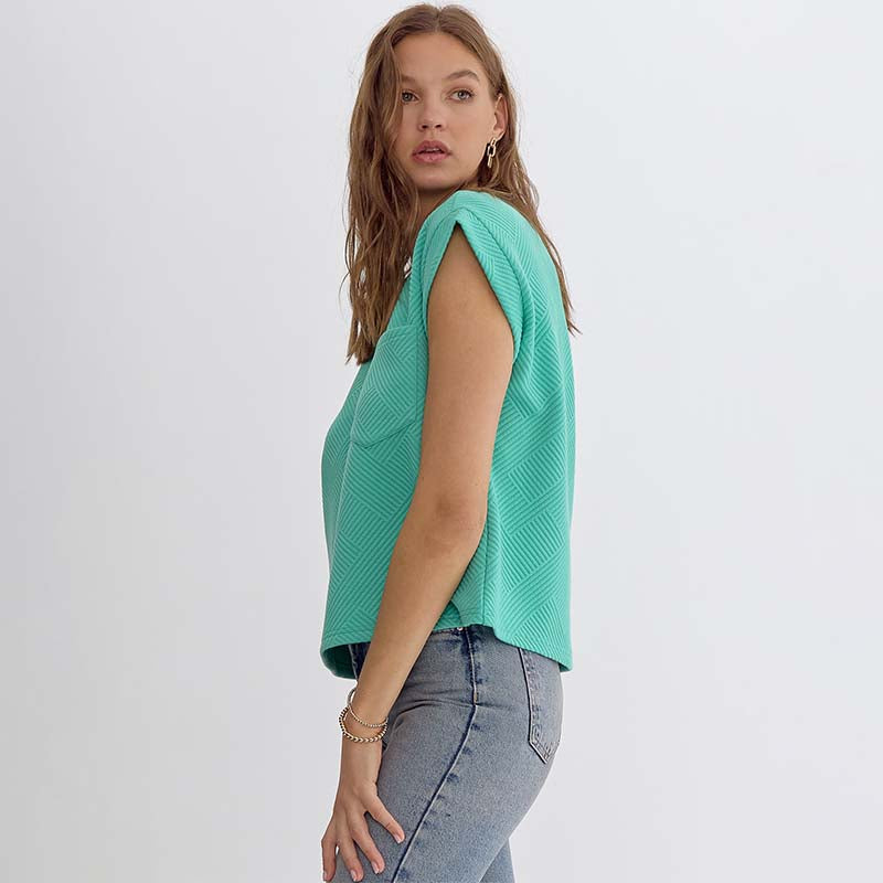 Pocket Basket Weave Textured Top